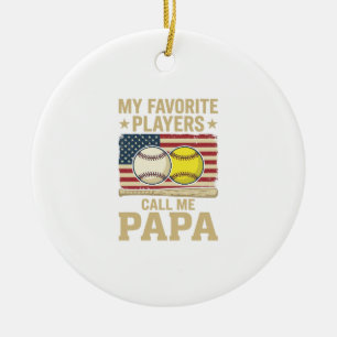 Vintage Papa Baseball Softball Players Shirt Desig Ceramic Tree Decoration