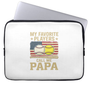 Vintage Papa Baseball Softball Players Shirt Desig Laptop Sleeve
