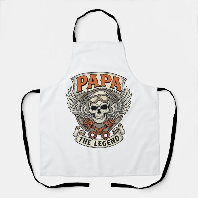 Vintage Papa Biker Skull Legend Apron (Front)