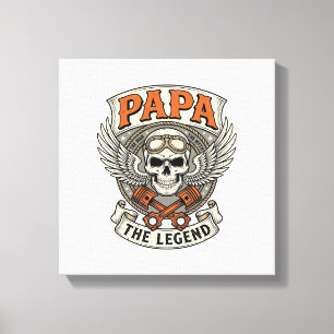 Vintage Papa Biker Skull Legend Canvas Print