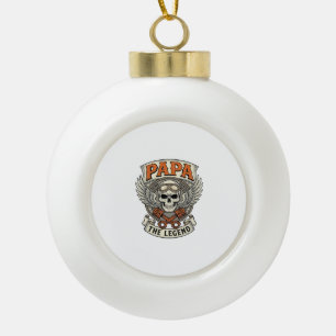 Vintage Papa Biker Skull Legend Ceramic Ball Christmas Ornament