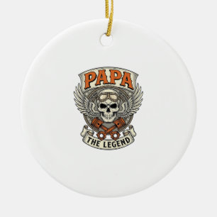 Vintage Papa Biker Skull Legend Ceramic Tree Decoration