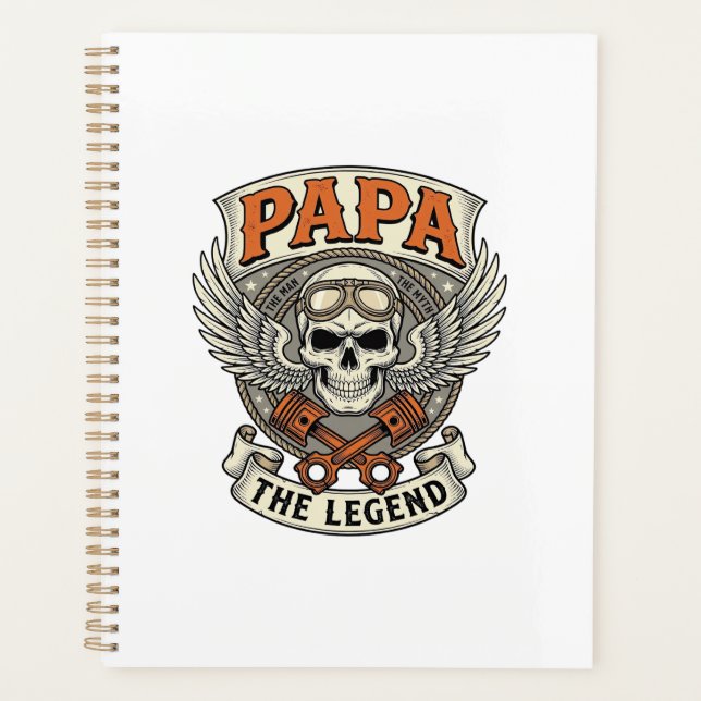 Vintage Papa Biker Skull Legend Planner (Front)