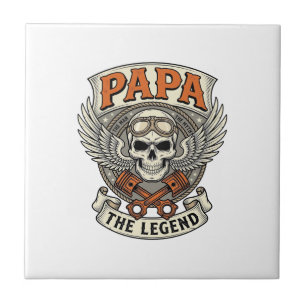Vintage Papa Biker Skull Legend Tile