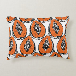 Vintage Papaya Charcoal Drawing Pattern. Decorative Cushion