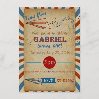 Vintage Paper Aeroplane Birthday Invitation