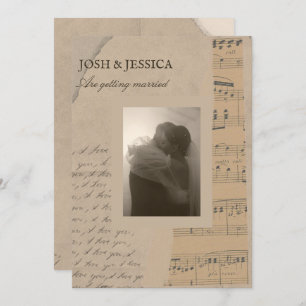 Vintage paper aesthetic photo wedding invitation