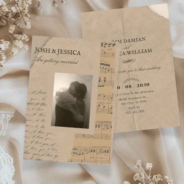 Vintage paper aesthetic photo wedding invitation (Creator Uploaded)