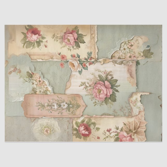 Vintage Paper and Flowers Decoupage Tissue Paper (Front)