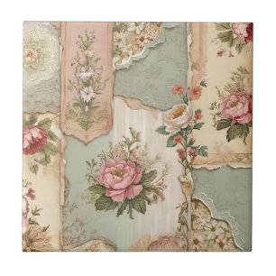 Vintage Paper and Flowers Tile