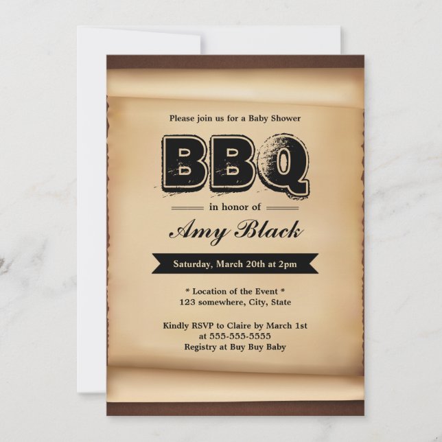 Vintage Paper Baby Shower BBQ Party Invitations (Front)