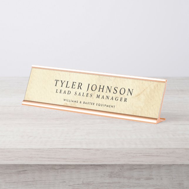 Vintage Paper Backdrop Customised Desk Name Plate (Front)