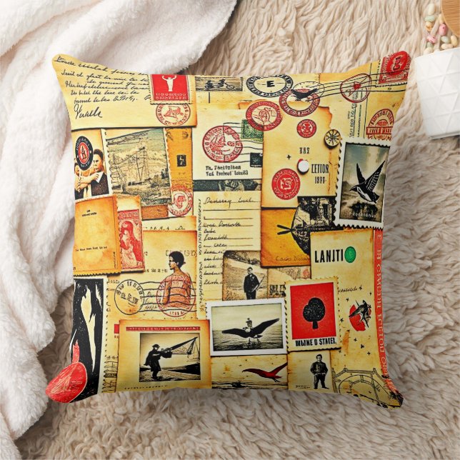 Vintage Paper Collage Art Cushion (Blanket)