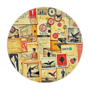 Vintage Paper Collage Art Cutting Board