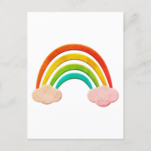 Vintage Paper Cut Rainbow And Clouds Postcard