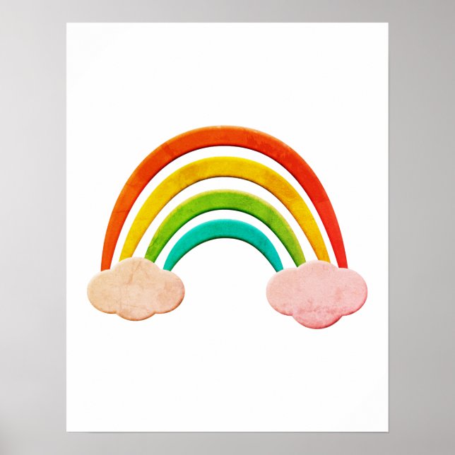 Vintage Paper Cut Rainbow And Clouds Poster (Front)