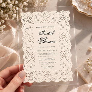 Vintage Paper Doily Lace Bridal Shower Acrylic Invitations