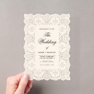 Vintage Paper Doily Lace Wedding Acrylic Invitations