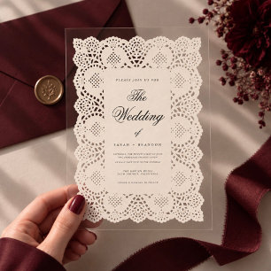 Vintage Paper Doily Lace Wedding Acrylic Invitations