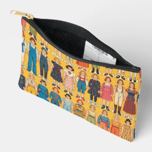 Vintage Paper Doll Girls Retro Yellow  Accessory Pouch