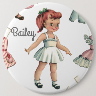 Vintage Paper Doll Image with Dresses Personalised 6 Cm Round Badge
