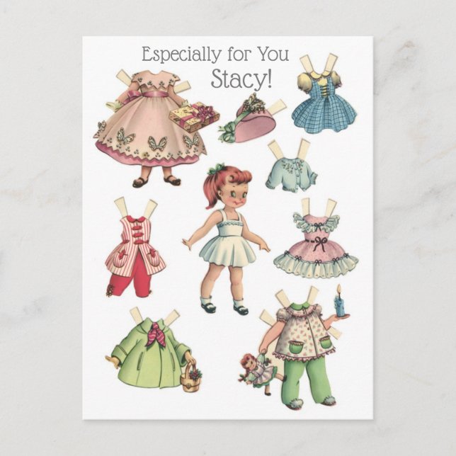 Vintage Paper Doll Image with Dresses Personalised Postcard (Front)