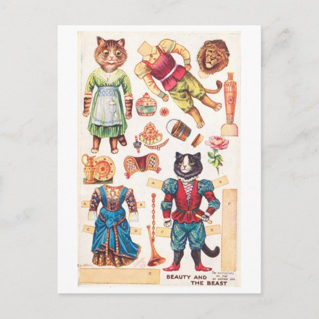 Vintage Paper Doll Postcard--Cat Beauty & Beast Postcard (Front)