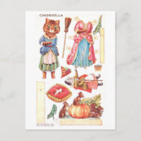 Vintage Paper Doll Postcard--Cat Cinderella