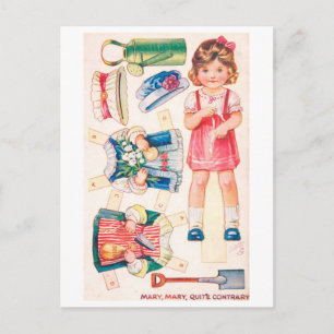 Vintage Paper Doll Postcard--Mary Contrary Postcard