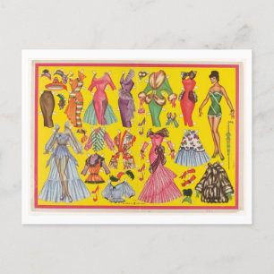 Vintage Paper Doll Set Postcard