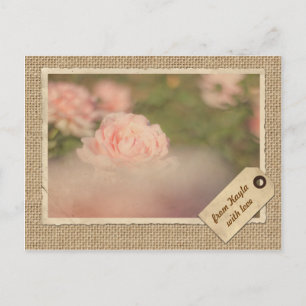 Vintage Paper Frame Travel Tag Autumn Rose Burlap Postcard