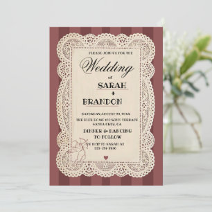 Vintage Paper Lace Burgundy Wedding/GRADUATION Invitation