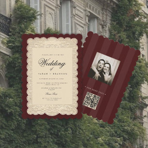 Vintage Paper Lace Burgundy Wedding Invitation