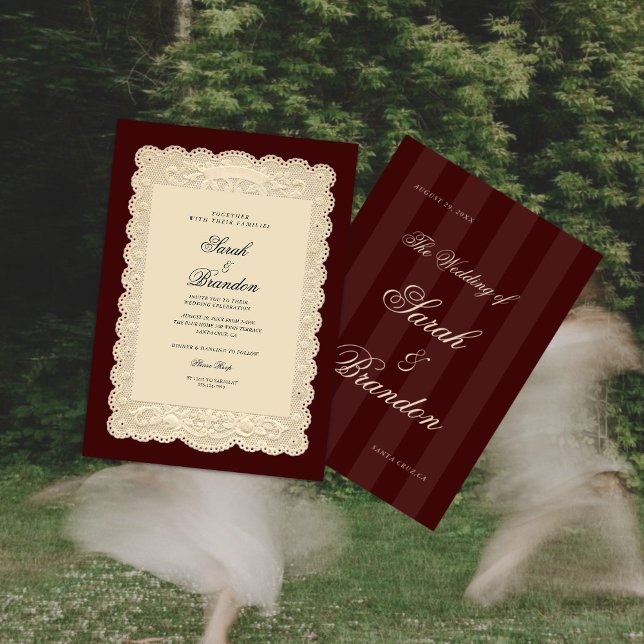 Vintage Paper Lace Burgundy Wedding Invitation (Creator Uploaded)