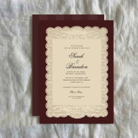 Vintage Paper Lace Burgundy Wedding Invitation