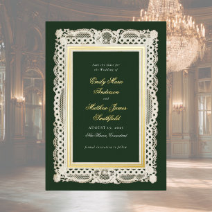 Vintage Paper Lace Photo Wedding Save Date Gold