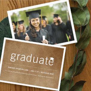 Vintage Paper Minimalist Graduate Photo Graduation Announcement