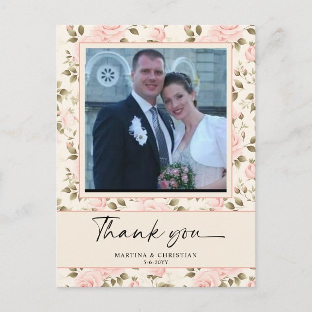 Vintage Paper Photo Wedding Thank You Postcard (Front)