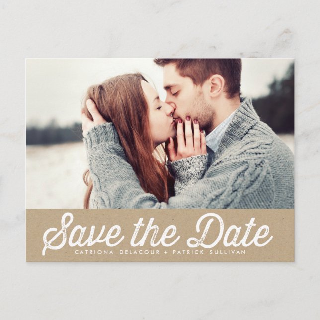VINTAGE PAPER RUSTIC PHOTO SAVE THE DATE POSTCARD (Front)