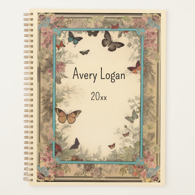 Vintage Paper with Flowers and Butterflies Planner (Front)
