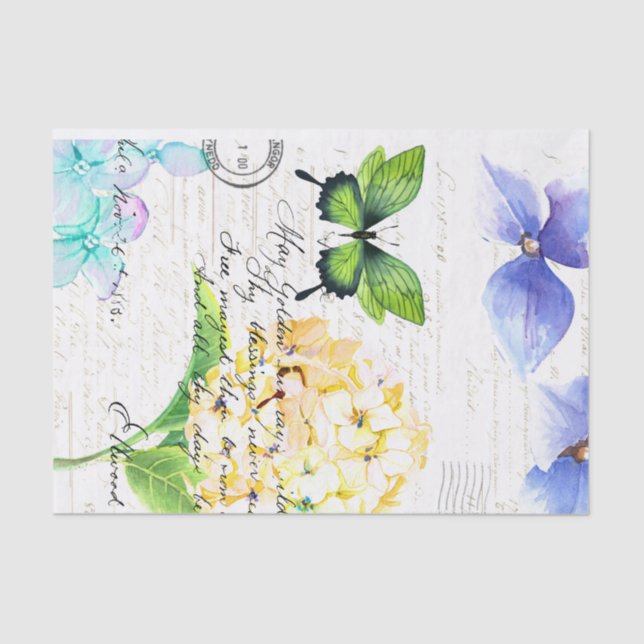 Vintage Paper with Green Butterfly Decoupage (Front)