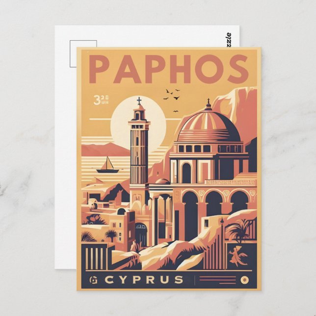 Vintage Paphos City, Cyprus holiday gift souvenir Postcard (Front/Back)