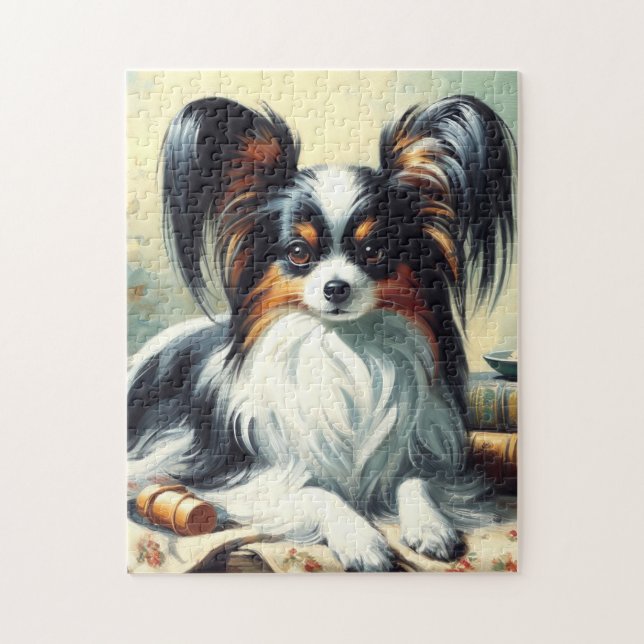 Vintage Papillon Dog Painting Jigsaw Puzzle (Vertical)