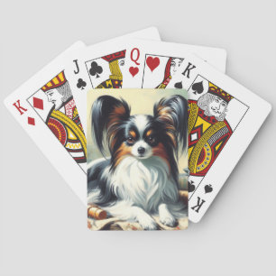 Vintage Papillon Dog Painting Playing Cards