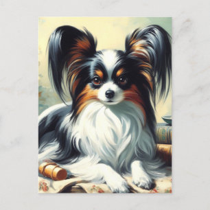 Vintage Papillon Dog Painting Postcard