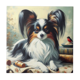 Vintage Papillon Dog Painting Tile