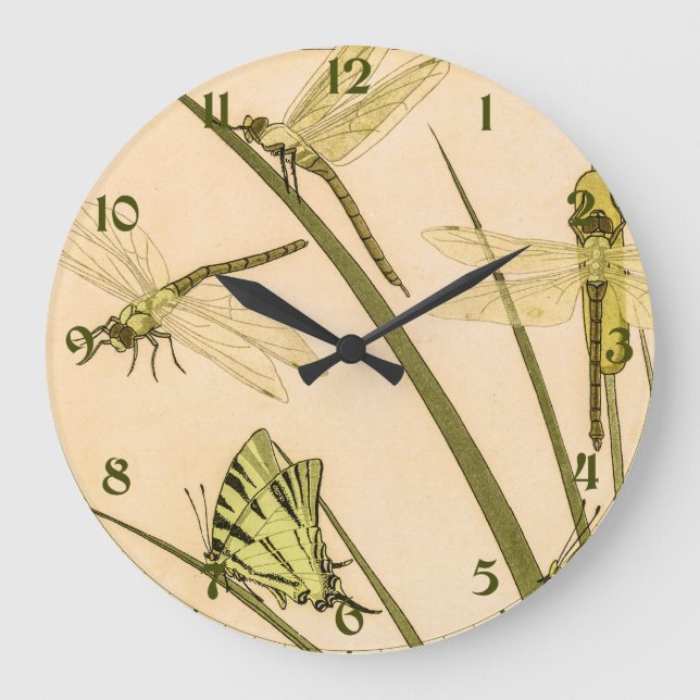 Vintage Papillons & Dragonflies Large Clock (Front)