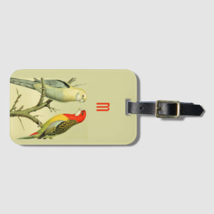 Vintage parakeets - monogrammed Luggage Tag