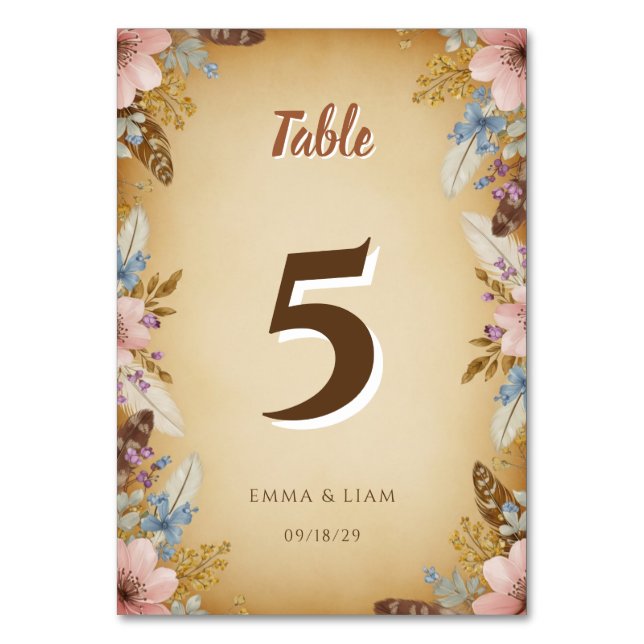 Vintage Parchment and Floral Table Number Card (Front)