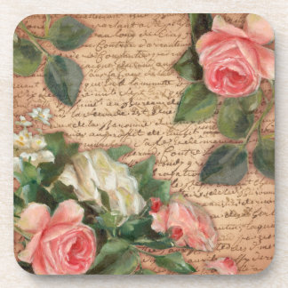 Vintage parchment and shabby chic Roses Coaster